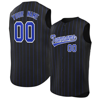 Custom Black Royal-White Sleeveless Stripe Fashion Baseball Jersey