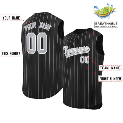 Custom Black Gray-White Sleeveless Stripe Fashion Baseball Jersey