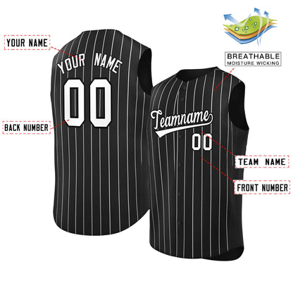 Custom Black White-Black Sleeveless Stripe Fashion Baseball Jersey