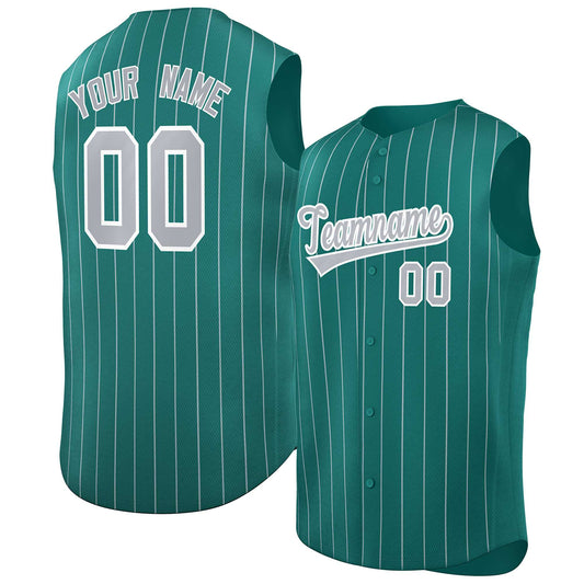 Custom Aqua Gray-White Sleeveless Stripe Fashion Baseball Jersey