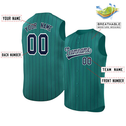 Custom Aqua Navy-White Sleeveless Stripe Fashion Baseball Jersey