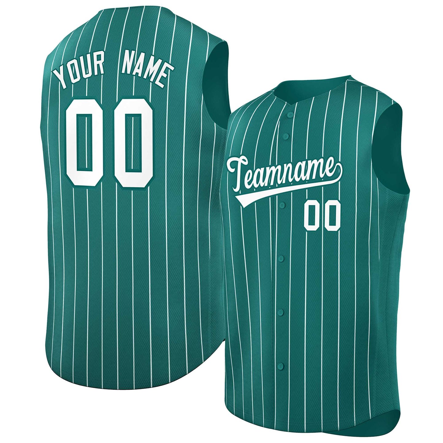 Custom Aqua White-Aqua Sleeveless Stripe Fashion Baseball Jersey