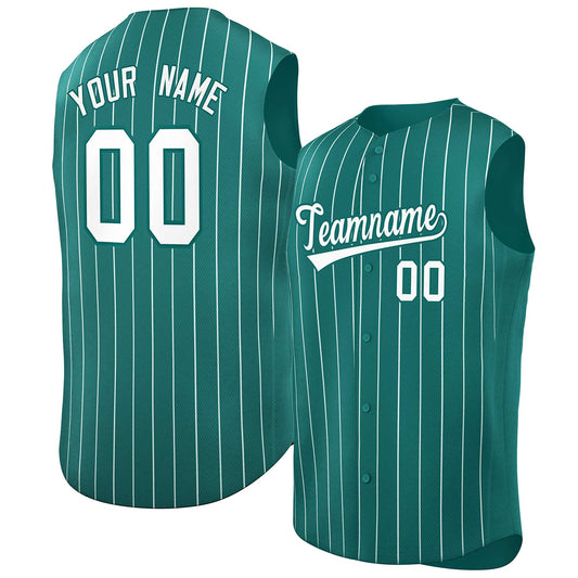 Custom Aqua White-Aqua Sleeveless Stripe Fashion Baseball Jersey