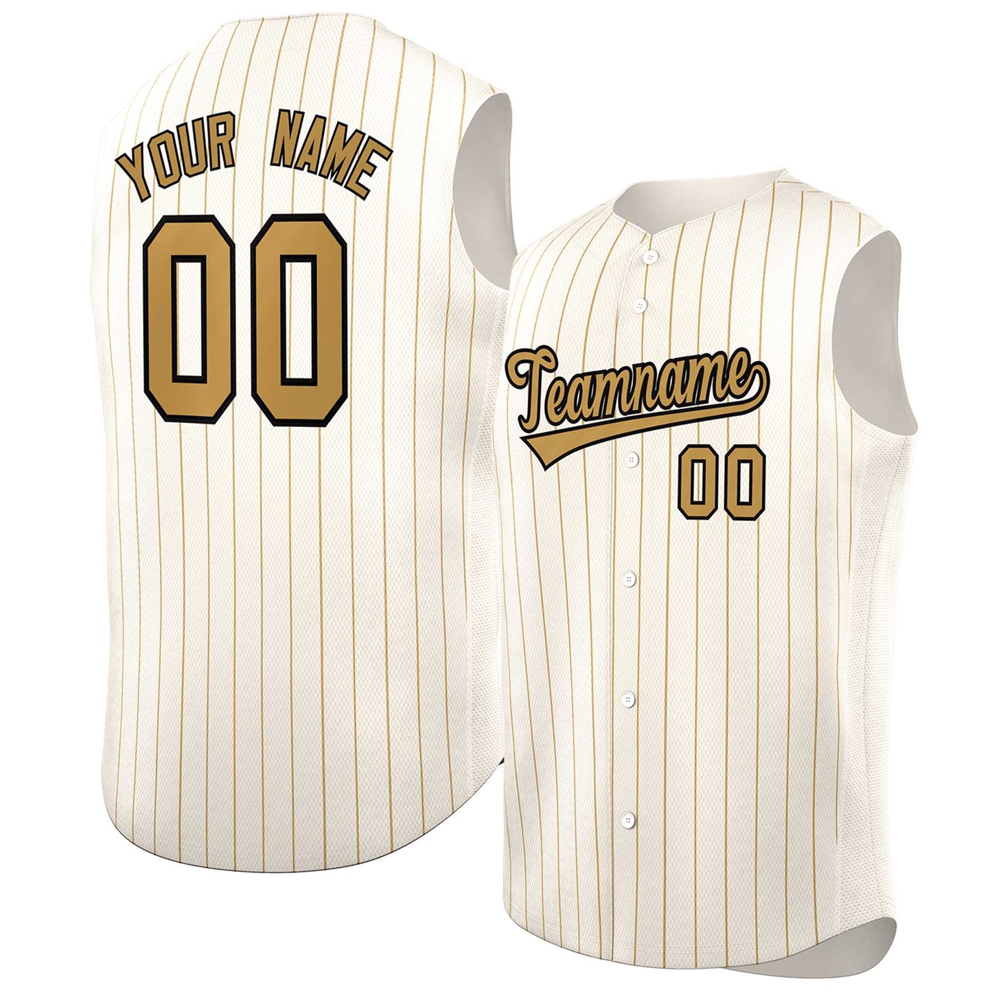 Custom Cream Old Gold-Black Sleeveless Stripe Fashion Baseball Jersey