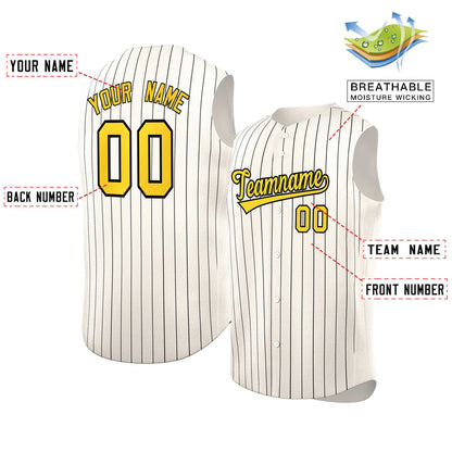 Custom Cream Gold-Black Sleeveless Stripe Fashion Baseball Jersey