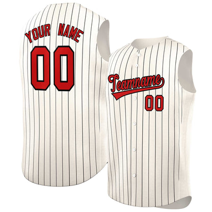 Custom Cream Red-Black Sleeveless Stripe Fashion Baseball Jersey