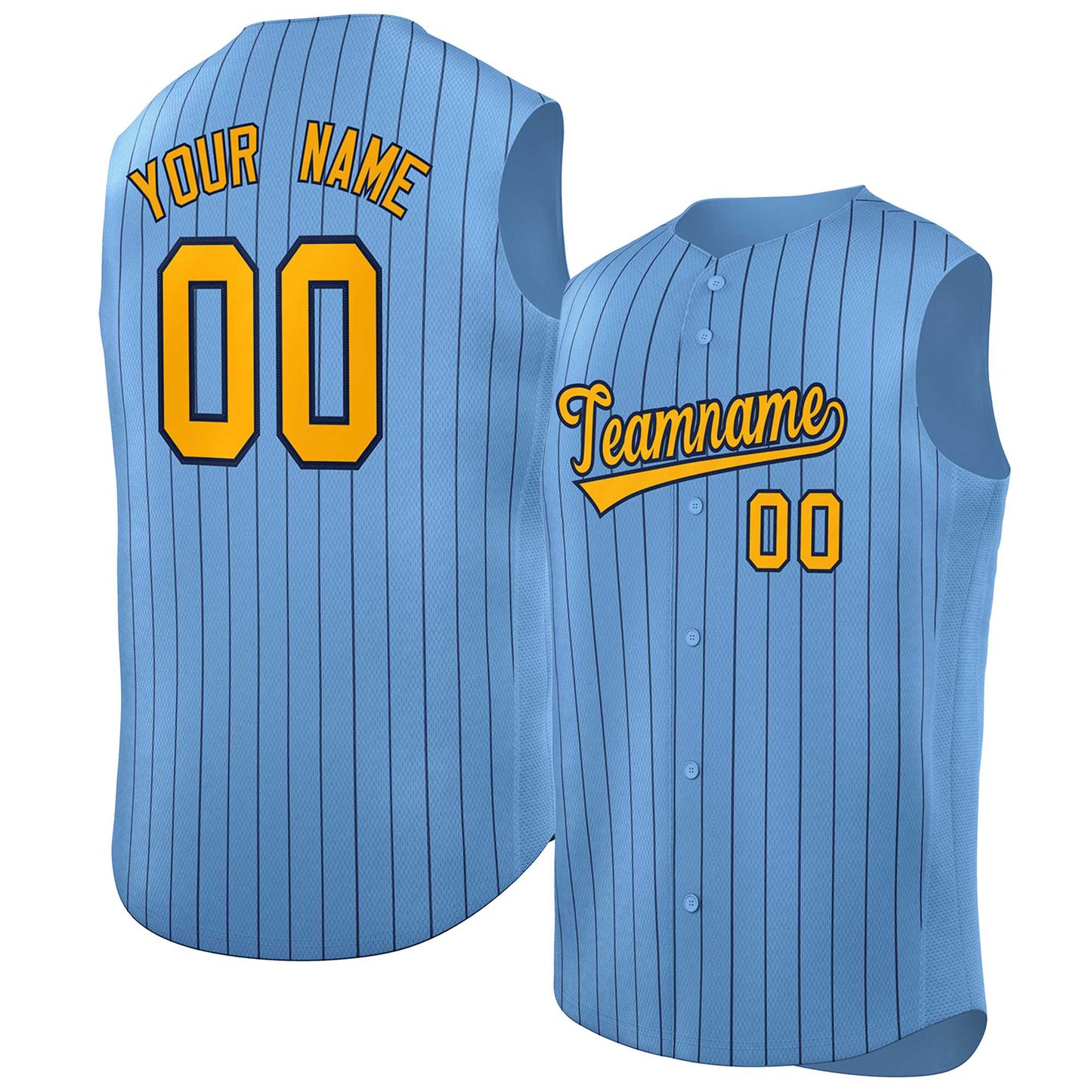 Custom Light Blue Yellow-Navy Sleeveless Stripe Fashion Baseball Jersey