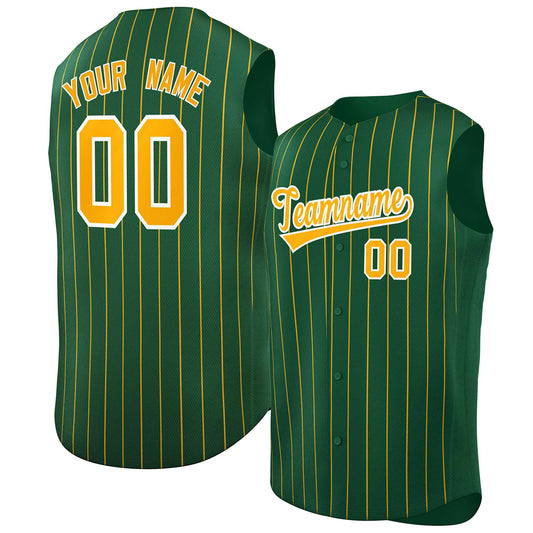 Custom Green Yellow-White Sleeveless Stripe Fashion Baseball Jersey