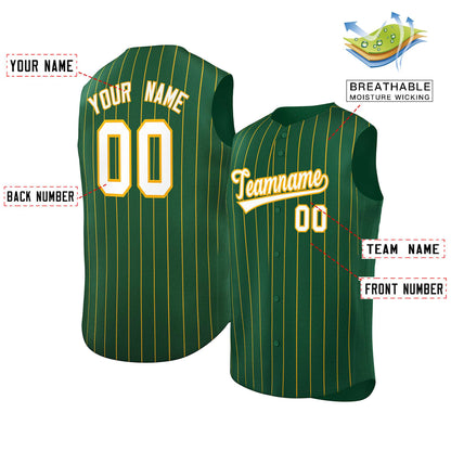 Custom Green White-Yellow Sleeveless Stripe Fashion Baseball Jersey