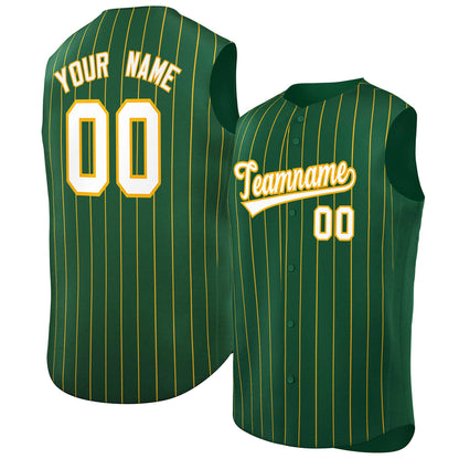 Custom Green White-Yellow Sleeveless Stripe Fashion Baseball Jersey