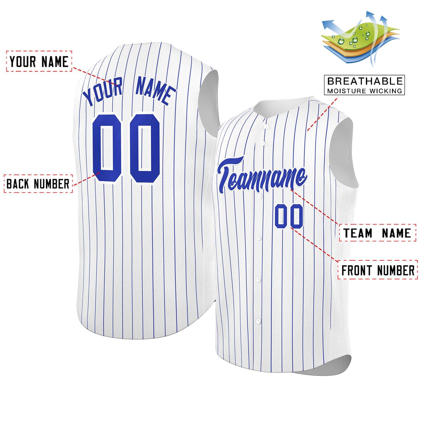 Custom White Royal-White Sleeveless Stripe Fashion Baseball Jersey