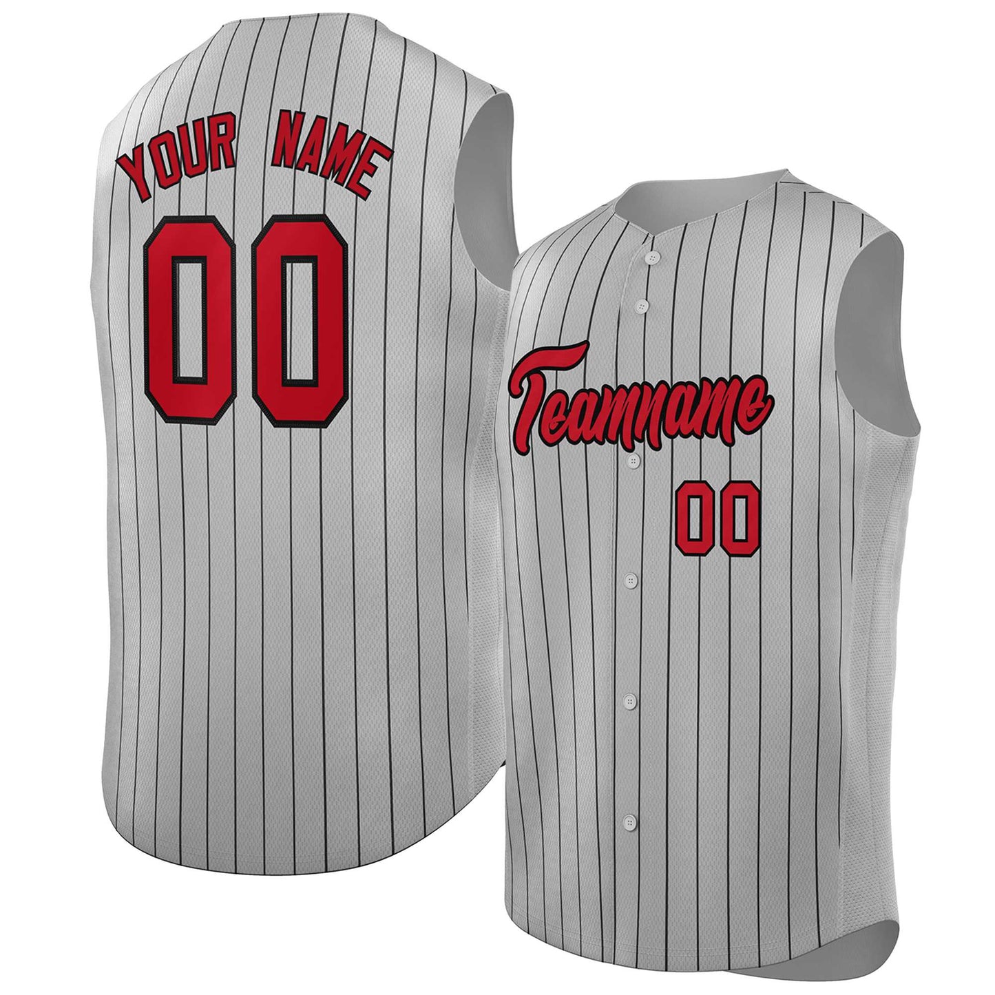 Custom Gray Red-Black Sleeveless Stripe Fashion Baseball Jersey