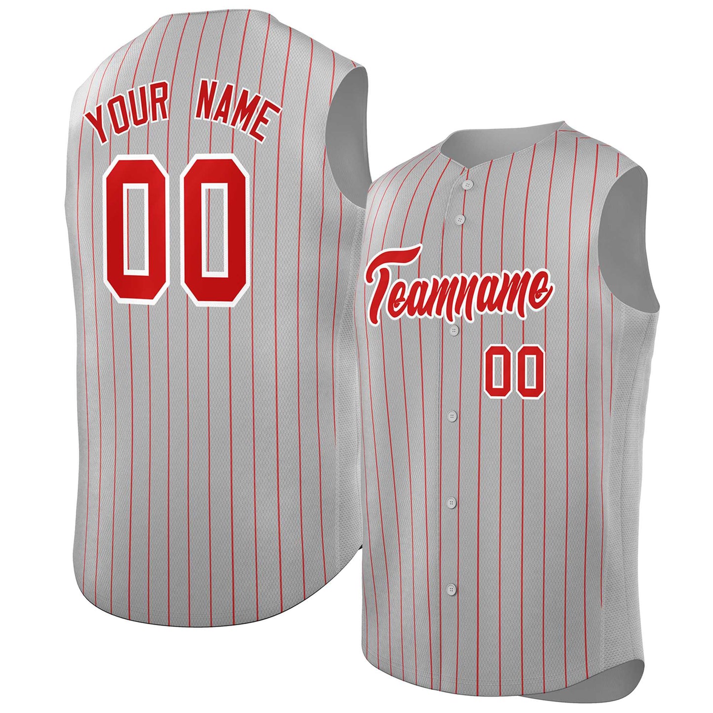 Custom Gray Red-White Sleeveless Stripe Fashion Baseball Jersey