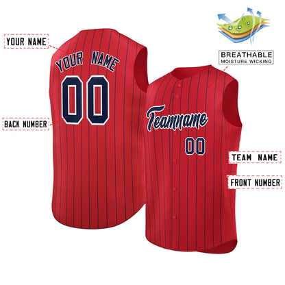 Custom Red Navy-White Sleeveless Stripe Fashion Baseball Jersey