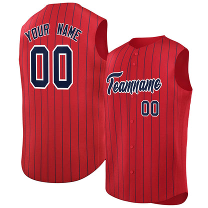 Custom Red Navy-White Sleeveless Stripe Fashion Baseball Jersey