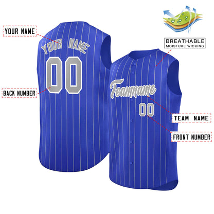 Custom Royal Gray-White Sleeveless Stripe Fashion Baseball Jersey