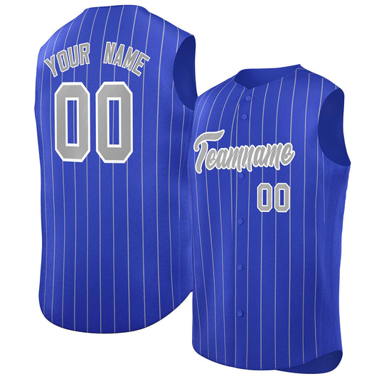 Custom Royal Gray-White Sleeveless Stripe Fashion Baseball Jersey