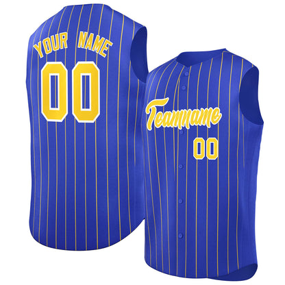 Custom Royal Gold-White Sleeveless Stripe Fashion Baseball Jersey