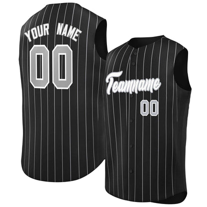 Custom Black White-Gray Sleeveless Stripe Fashion Baseball Jersey