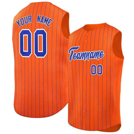 Custom Orange Royal-White Sleeveless Stripe Fashion Baseball Jersey