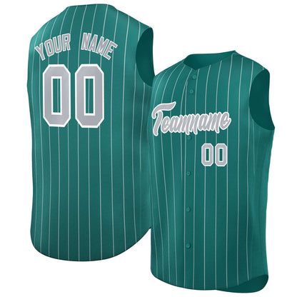 Custom Aqua Gray-White Sleeveless Stripe Fashion Baseball Jersey