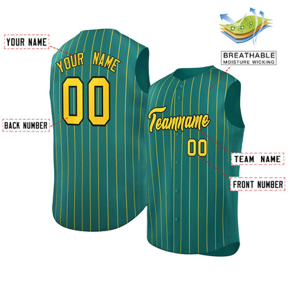 Custom Aqua Gold-Black Sleeveless Stripe Fashion Baseball Jersey