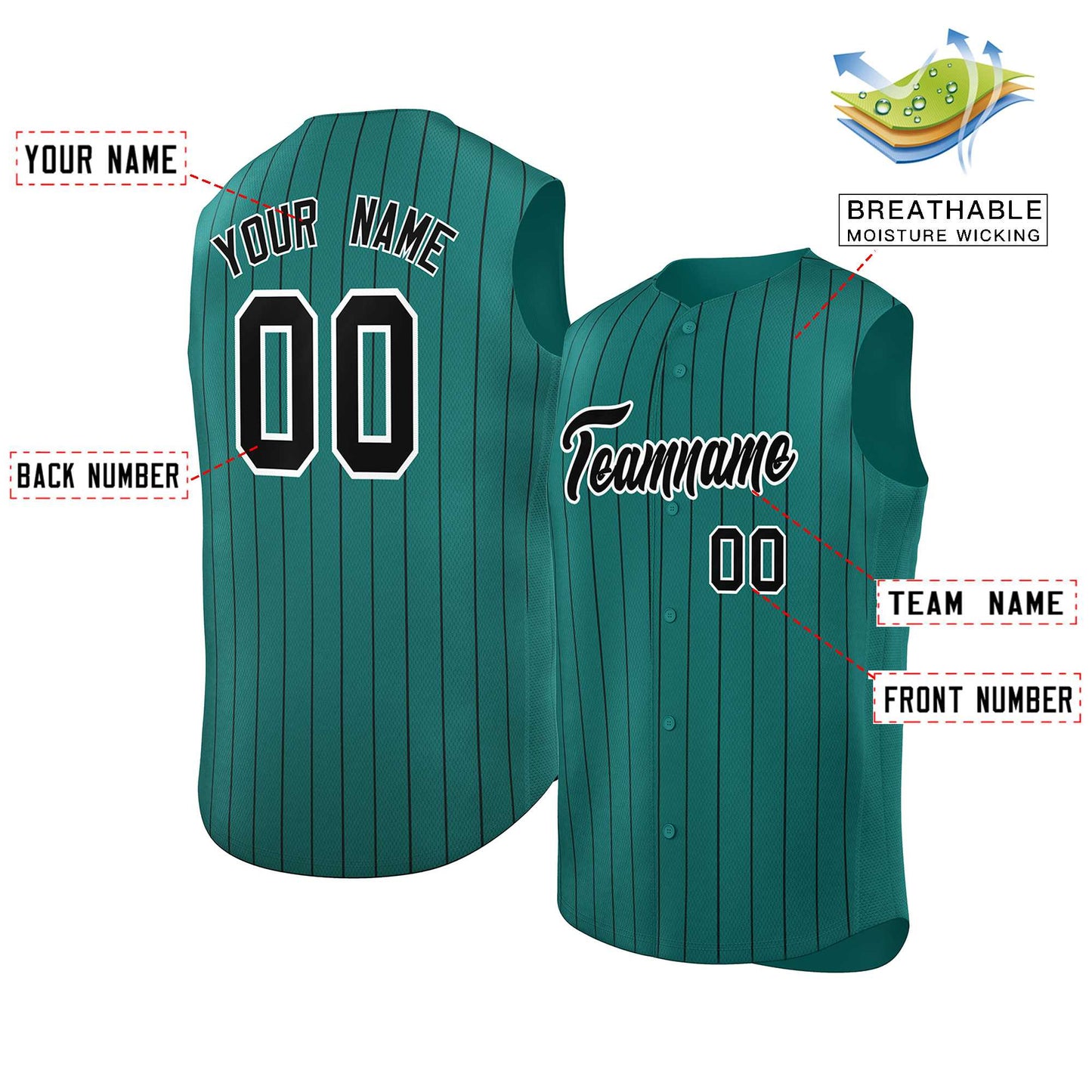 Custom Aqua Black-White Sleeveless Stripe Fashion Baseball Jersey