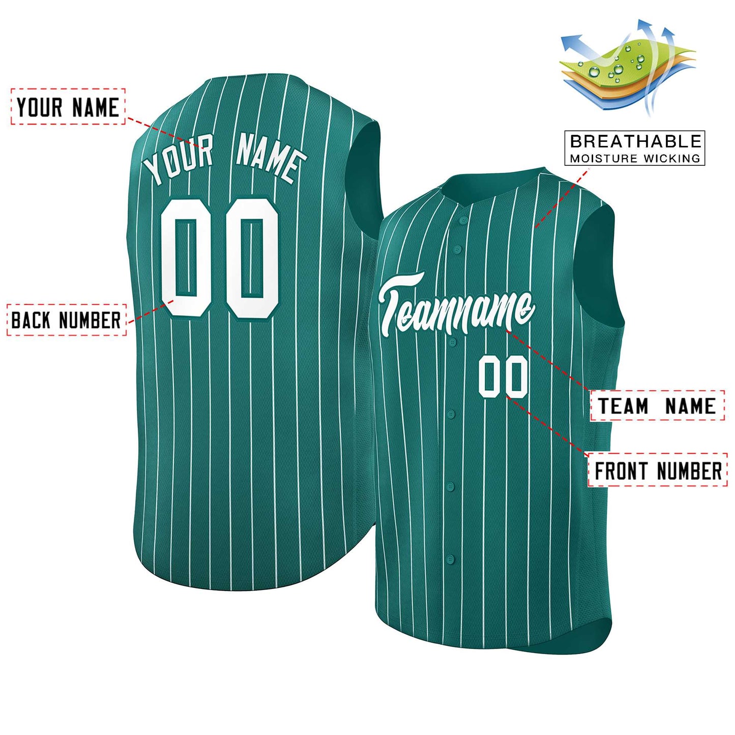 Custom Aqua White-Aqua Sleeveless Stripe Fashion Baseball Jersey