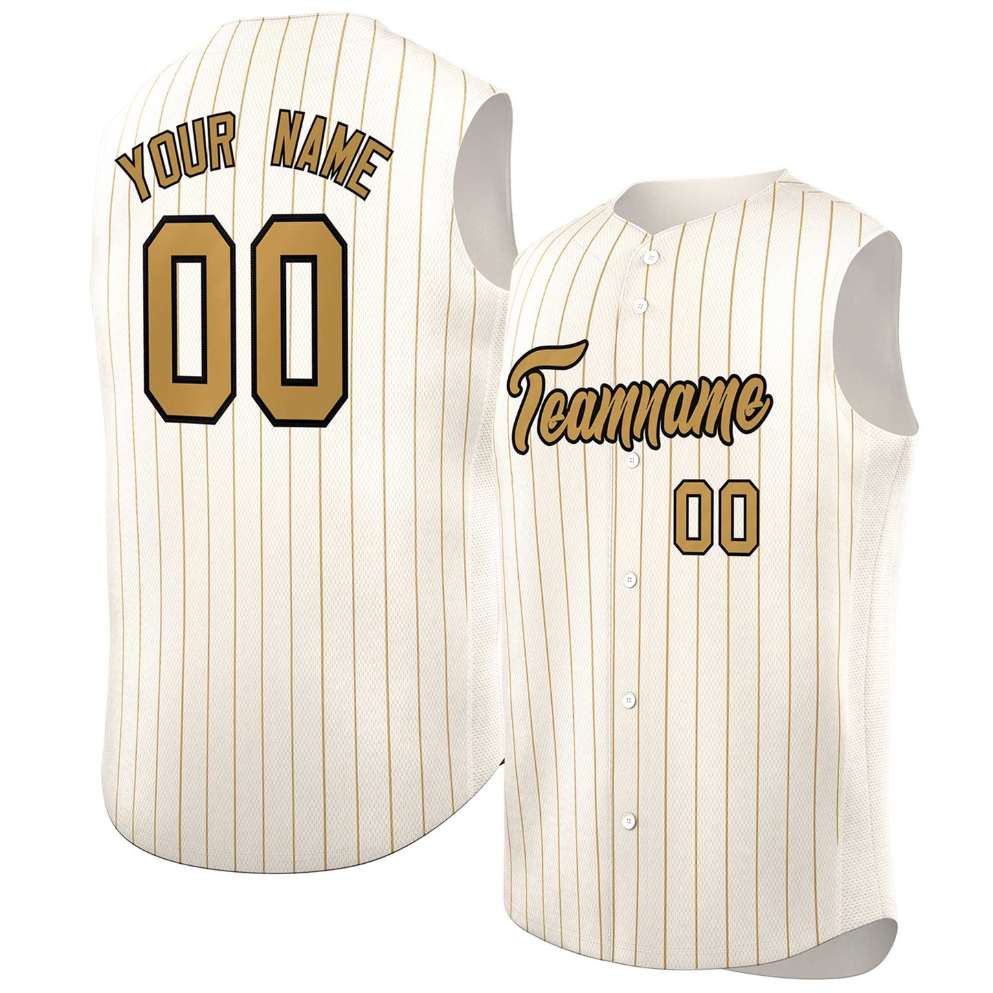 Custom Cream Old Gold-Black Sleeveless Stripe Fashion Baseball Jersey