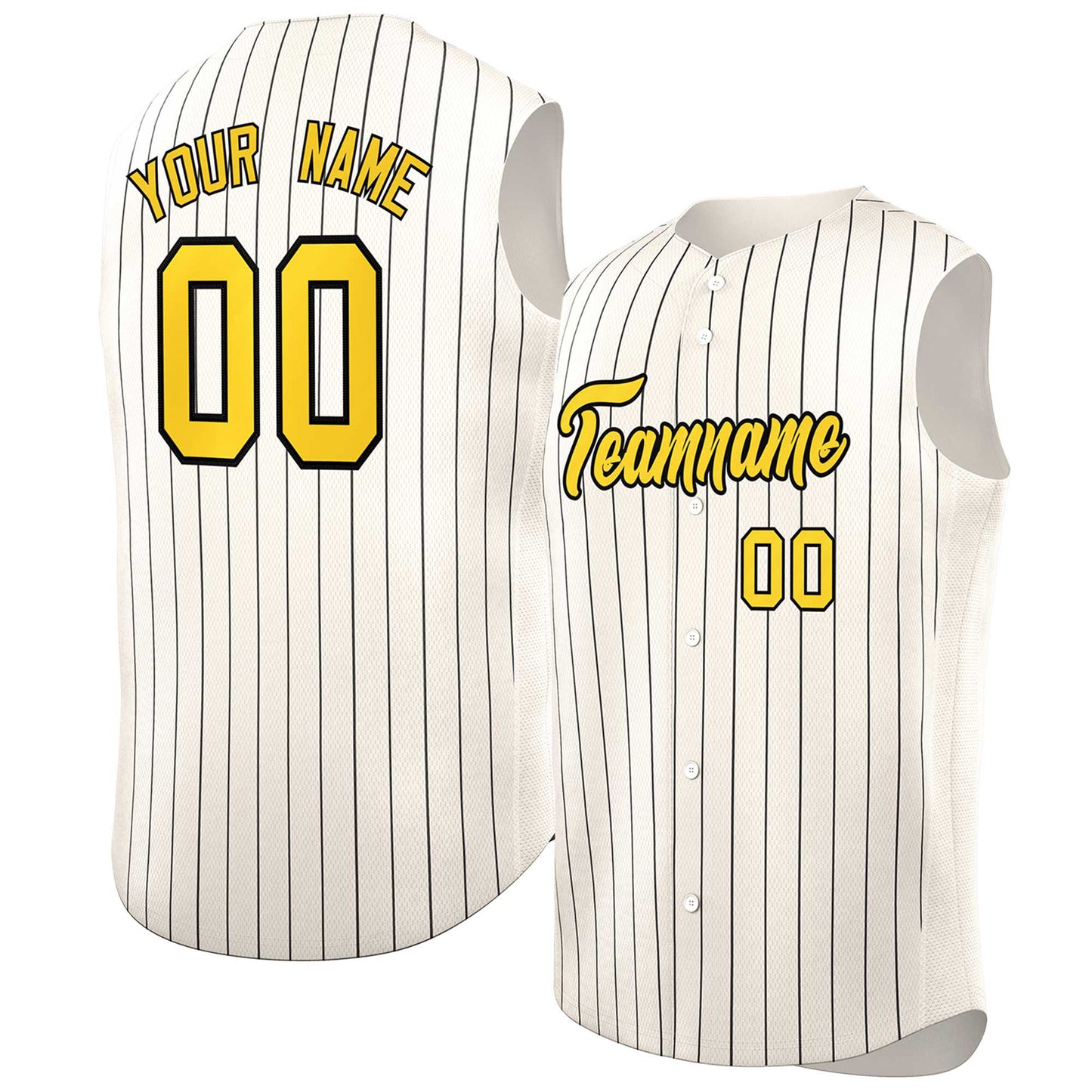 Custom Cream Gold-Black Sleeveless Stripe Fashion Baseball Jersey