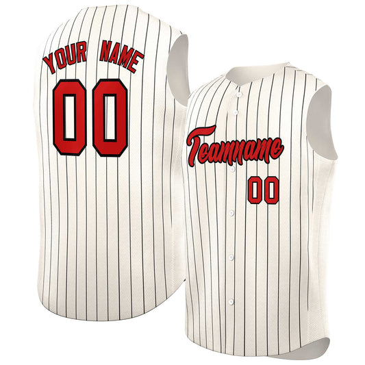 Custom Cream Red-Black Sleeveless Stripe Fashion Baseball Jersey