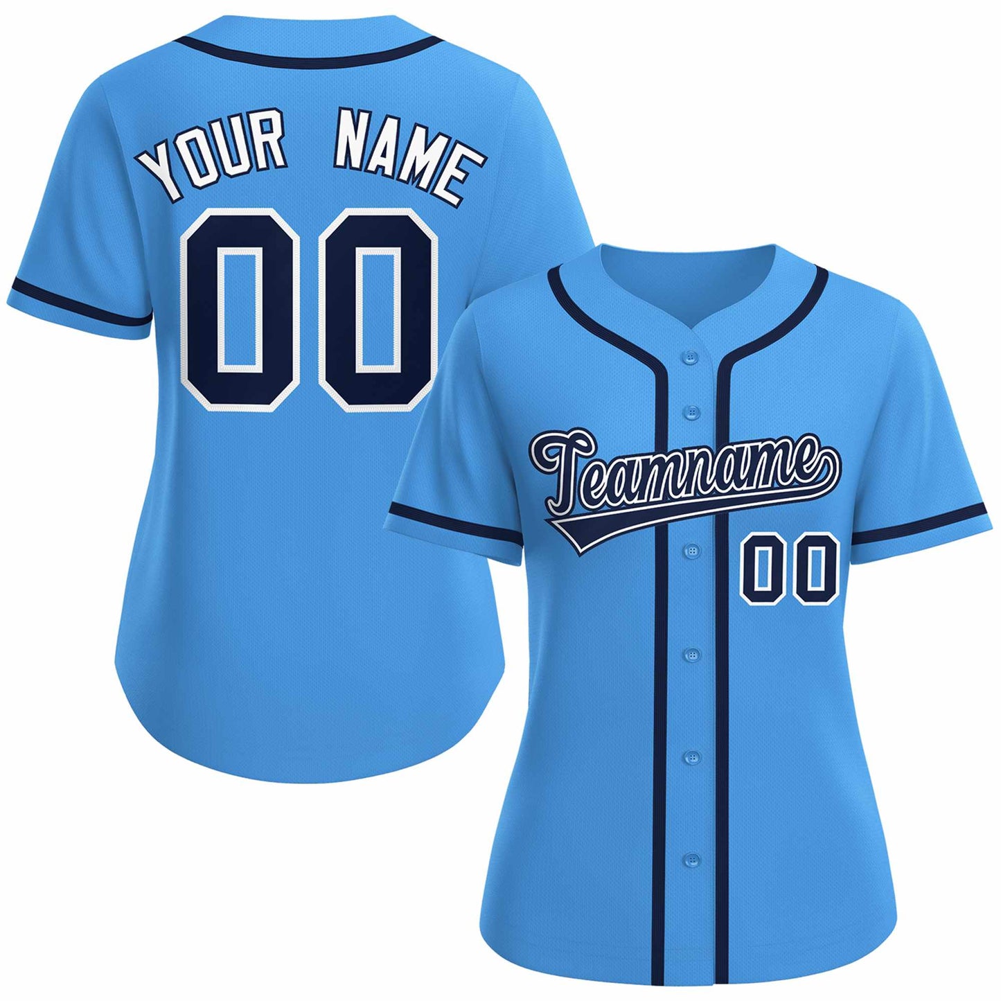 Custom Powder Blue Navy White Classic Style Baseball Jersey for Women