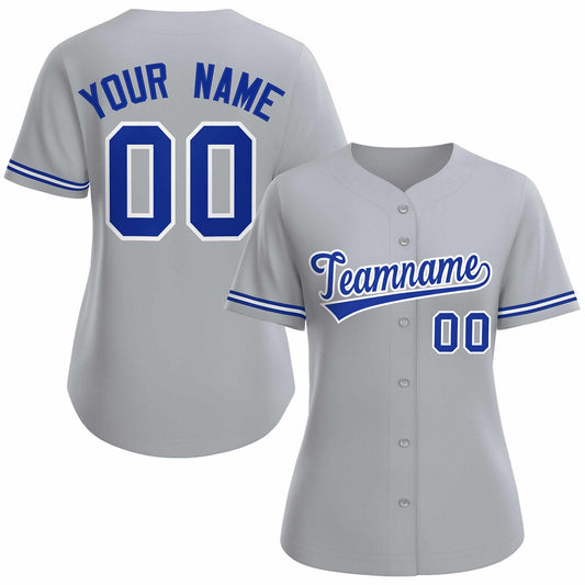 Custom Gray Royal White Classic Style Baseball Jersey for Women