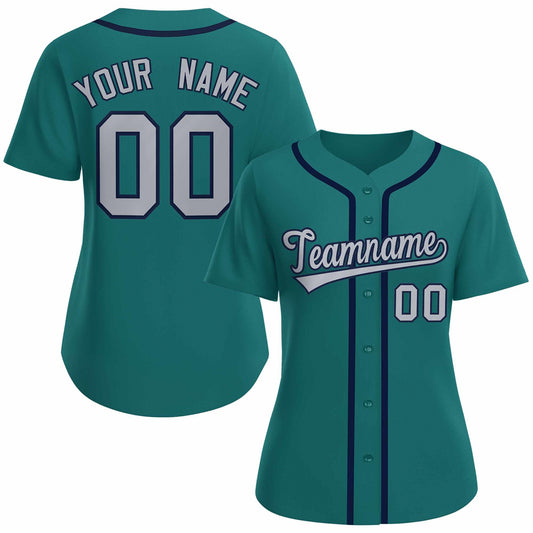 Custom Aqua Gray Navy Classic Style Baseball Jersey for Women