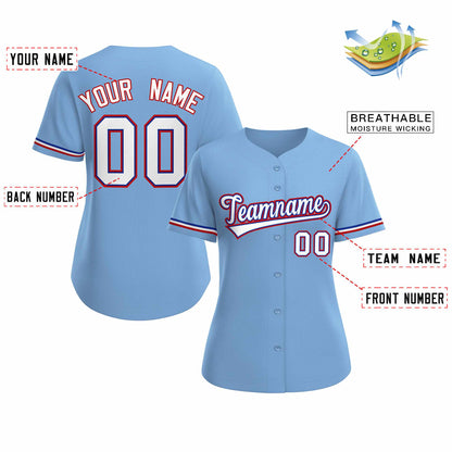 Custom Light Blue White Royal Classic Style Baseball Jersey for Women