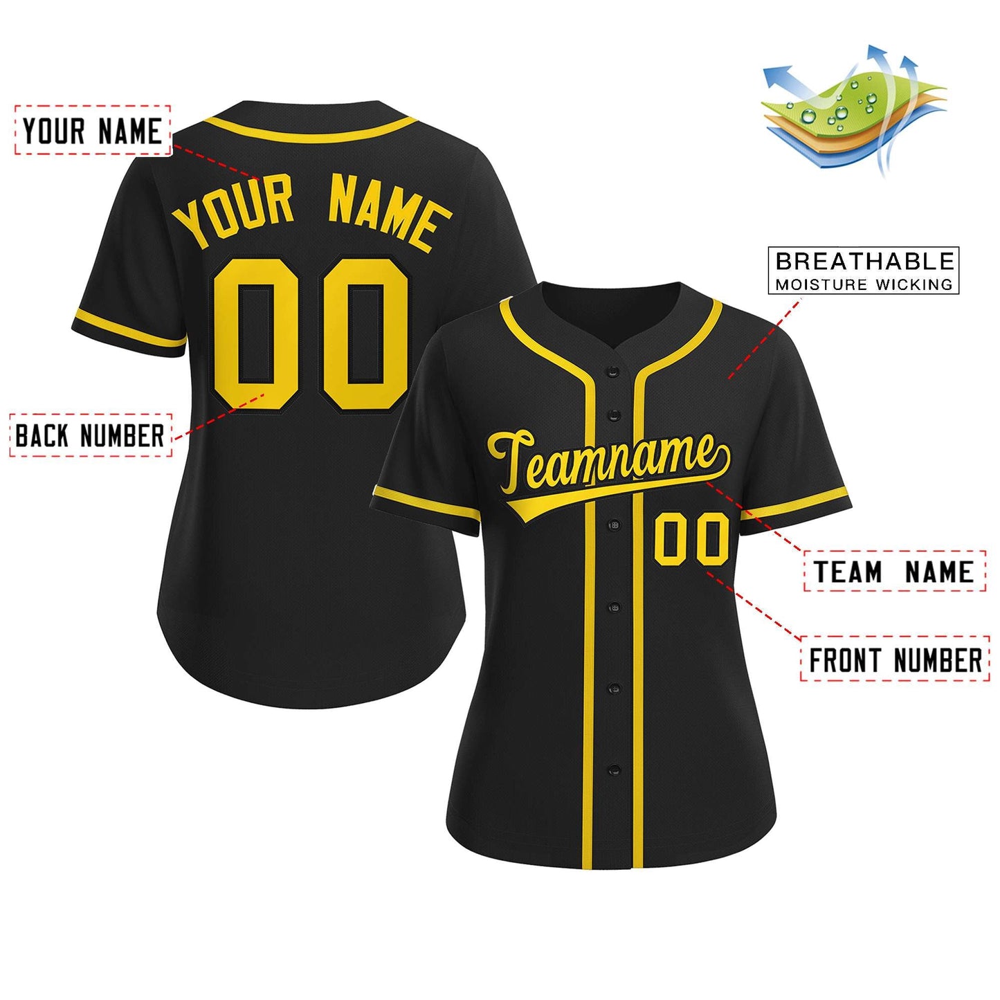 Custom Black Gold-Black Classic Style Baseball Jersey For Women