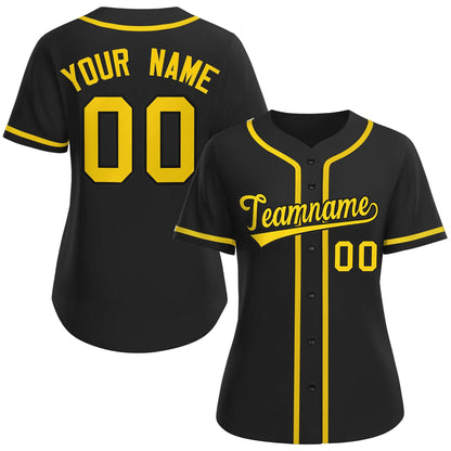 Custom Black Gold-Black Classic Style Baseball Jersey For Women