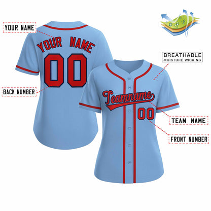 Custom Light Blue Red Navy Classic Style Baseball Jersey for Women