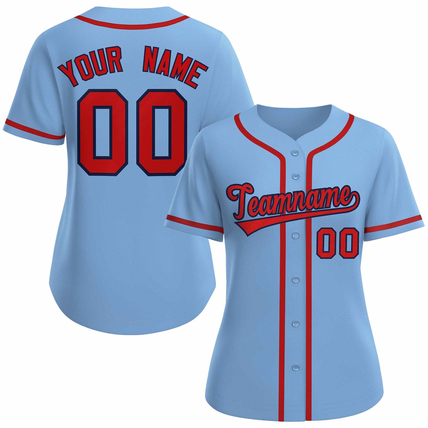 Custom Light Blue Red Navy Classic Style Baseball Jersey for Women