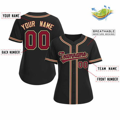 Custom Black Crimson Black Classic Style Baseball Jersey for Women