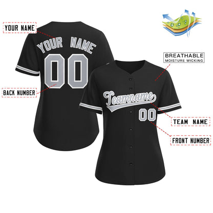 Custom Black Gray-White Classic Style Baseball Jersey For Women