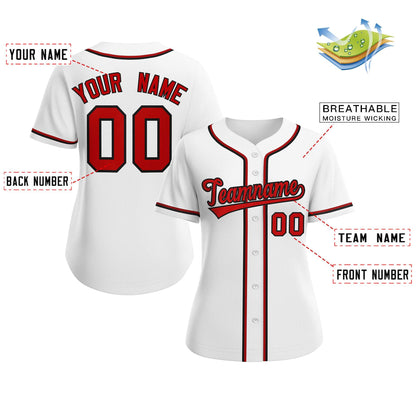 Custom White Red-Black Classic Style Baseball Jersey For Women