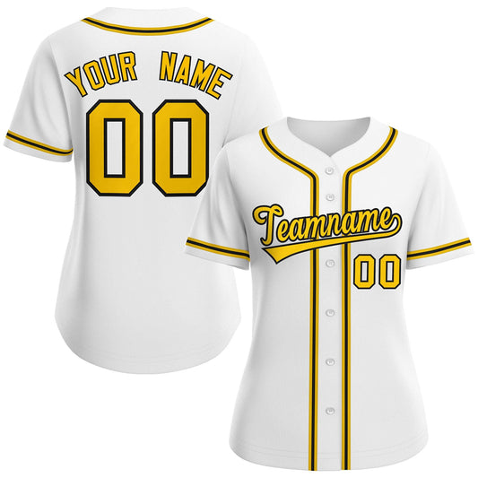 Custom White Gold-Black Classic Style Baseball Jersey For Women