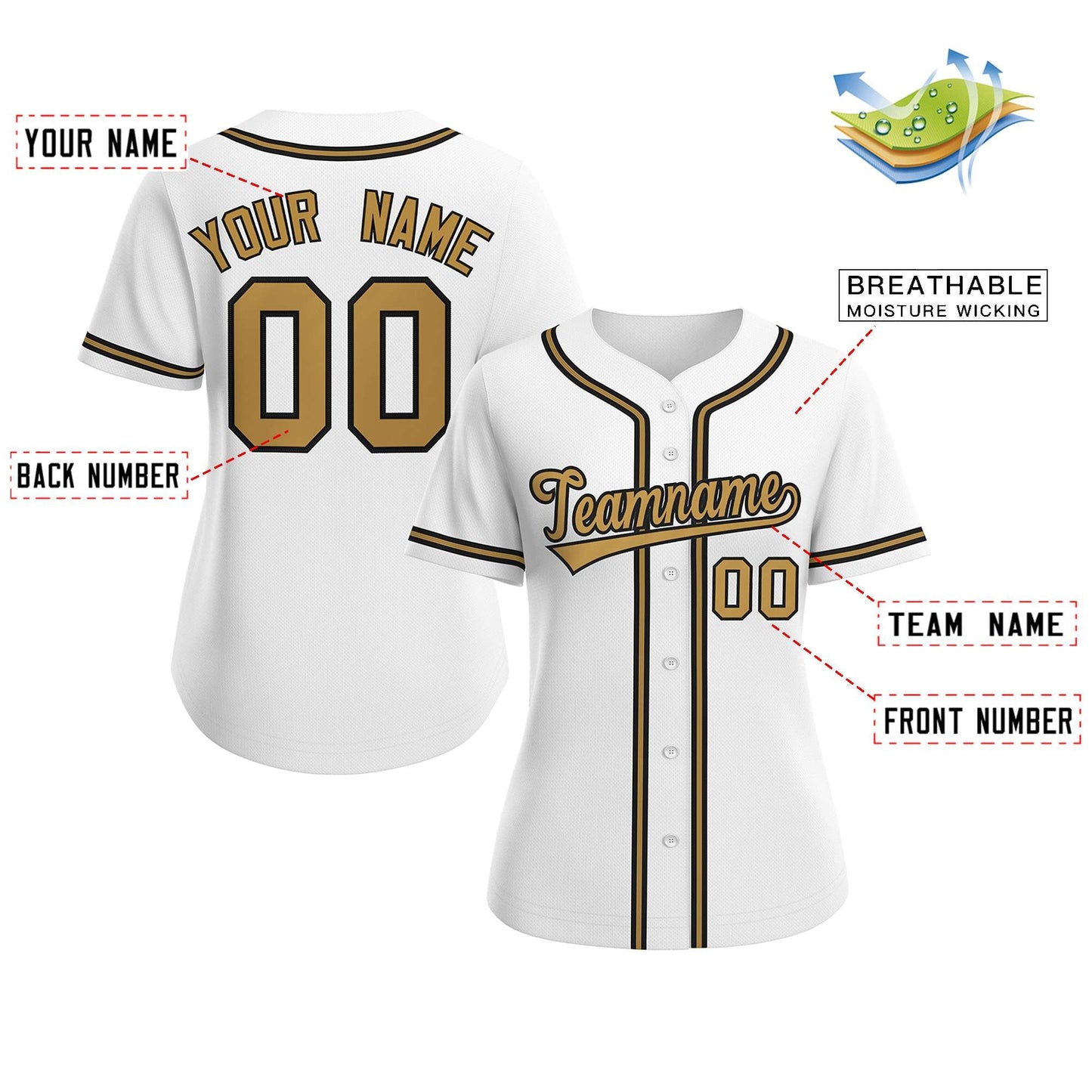 Custom White Old Gold-Black Classic Style Baseball Jersey For Women