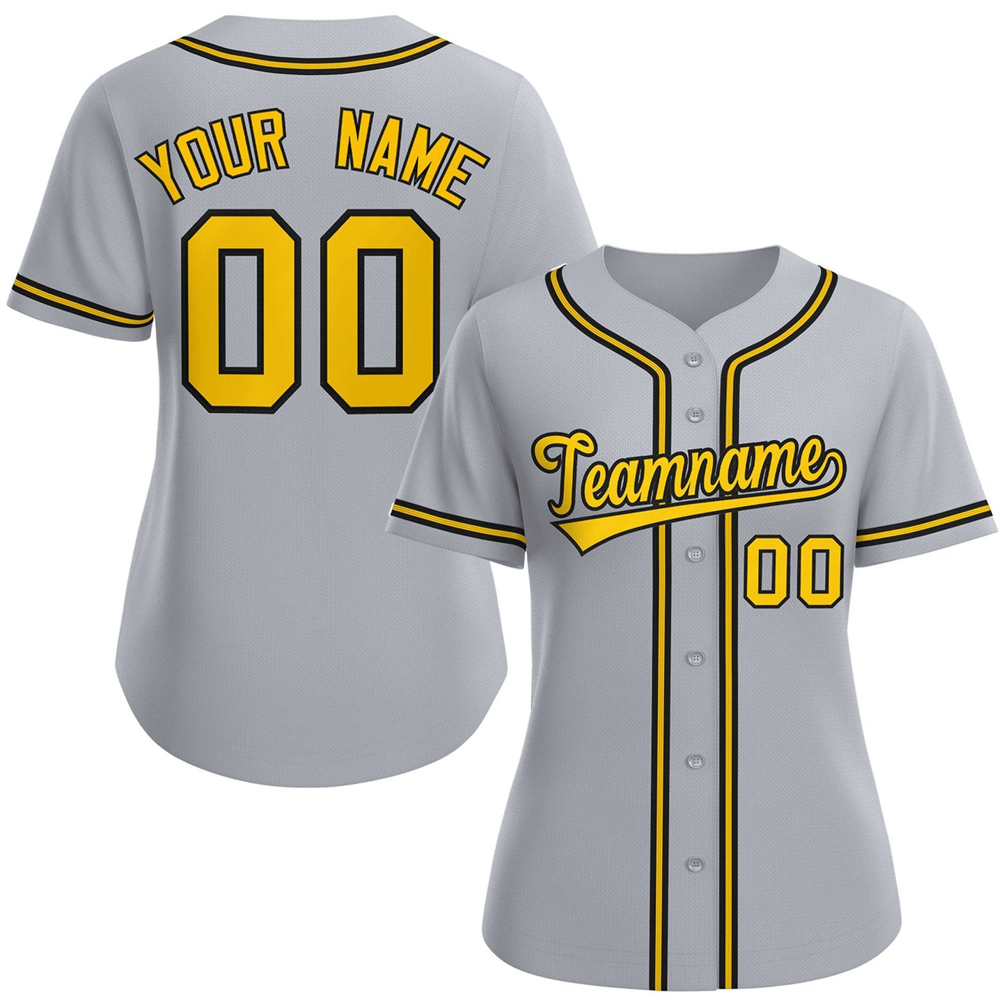 Custom Gray Gold-Black Classic Style Baseball Jersey For Women