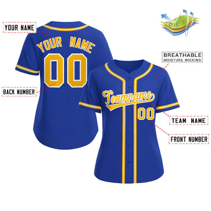 Custom Royal Gold-White Classic Style Baseball Jersey For Women