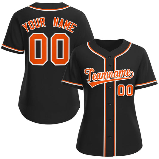 Custom Black Orange-White Classic Style Baseball Jersey For Women