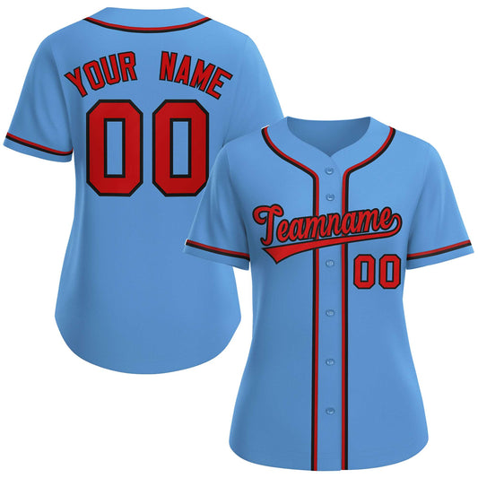 Custom Light Blue Red-Black Classic Style Baseball Jersey For Women