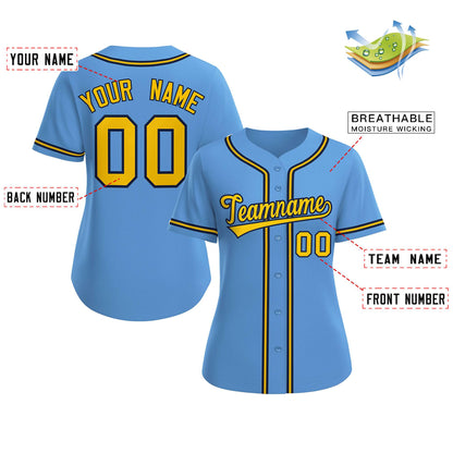 Custom Light Blue Gold-Navy Classic Style Baseball Jersey For Women