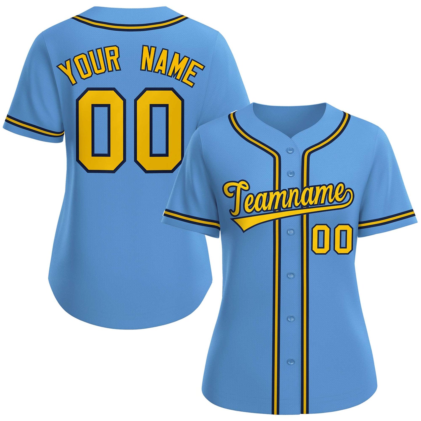 Custom Light Blue Gold-Navy Classic Style Baseball Jersey For Women